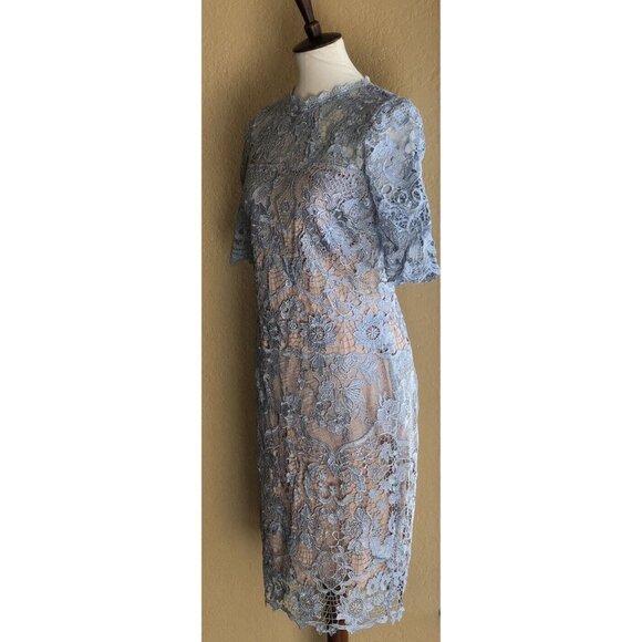 Just Me Women’s Lace Blue Nude Lined Lace Sheath Dress size M - Picture 11 of 12